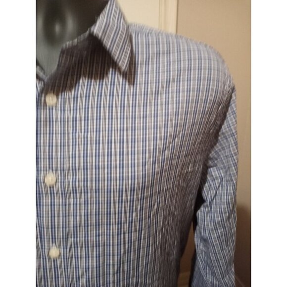 UNTUCKit Button Up Shirt Mens Large L Blue Plaid Varick Long Sleeve Stretch - Picture 6 of 11